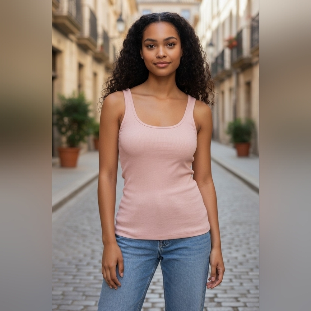 GUESS Pink 🩷 Ribbed "Perfect Tank" Top